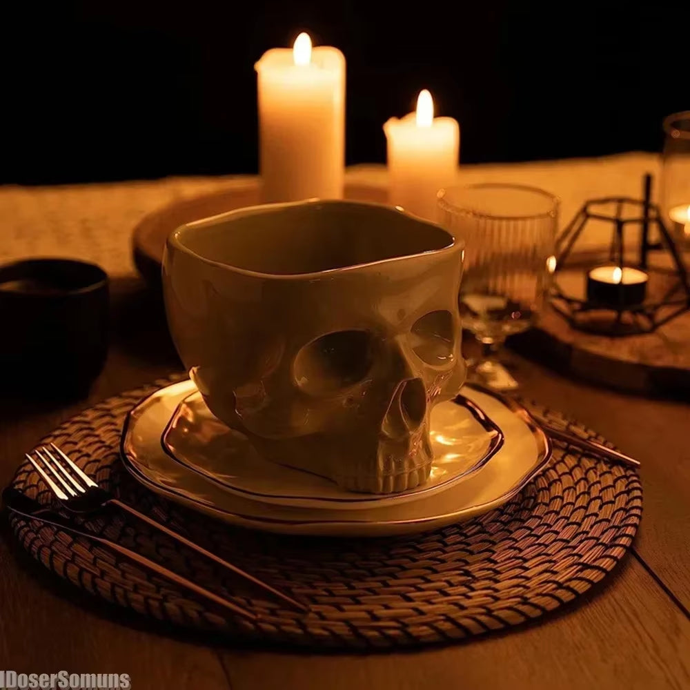 Retro Porcelain Gothic Skull Pasta Bowl